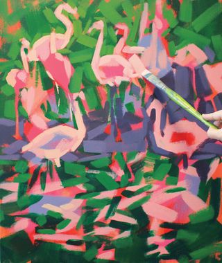 image of painted flamingos