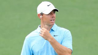 Rory McIlroy wearing a mic during the opening round of the 2023 Masters