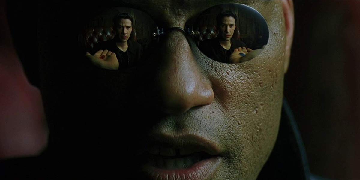 Laurence Fishburne as Morpheus , with Keanu Reeves&#039; Neo Matrix