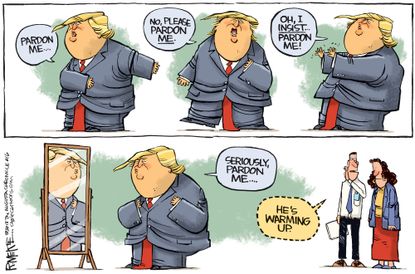 Political cartoon U.S. Trump pardon powers Mueller Russia investigation