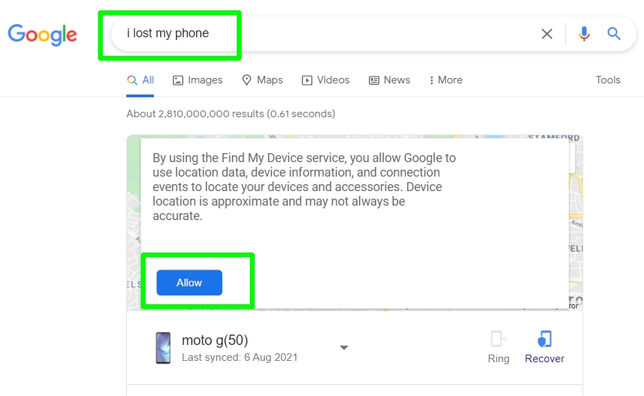 how to find lost Android phone with Google - allow