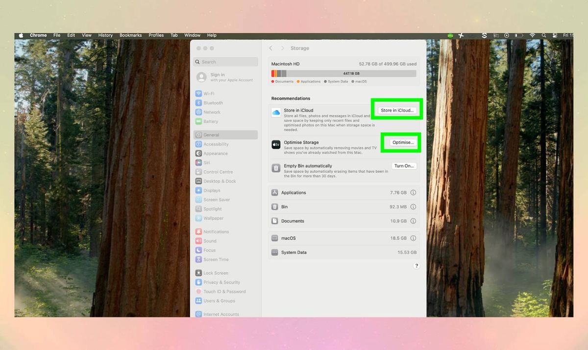 Mac storage in settings