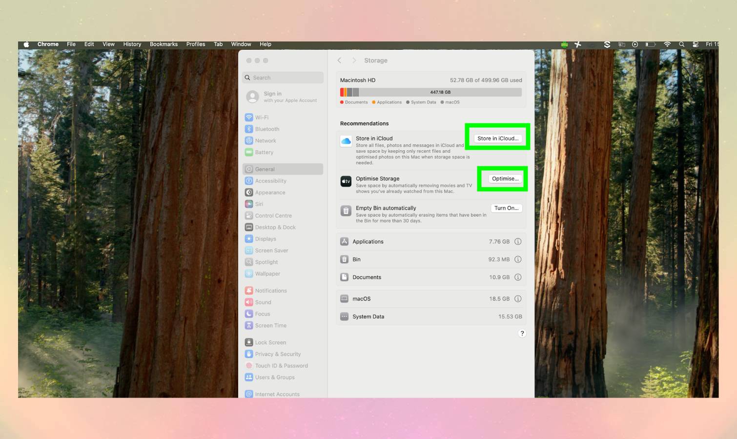 Mac storage in settings