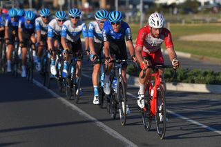 TORQUAY AUSTRALIA JANUARY 30 Nathan Haas of Australia and Team Cofidis Solutions Credits Dylan Sunderland of Australia and Team NTT Pro Cycling Peloton during the 4th Towards Zero Race Torquay 2020 Men Elite 130km race from Torquay to Torquay CadelOfficial CadelRoadRace on January 30 2020 in Torquay Australia Photo by Tim de WaeleGetty Images