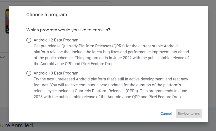 Android 13 beta program sign up