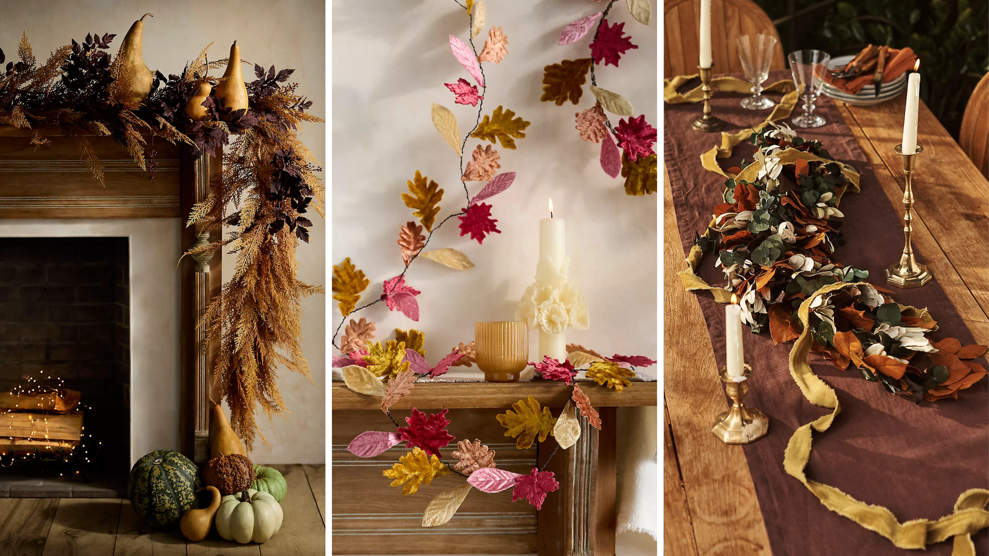 images of fall-inspired garland throughout a home 
