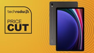 The Samsung Galaxy Tab S9 on a yellow background