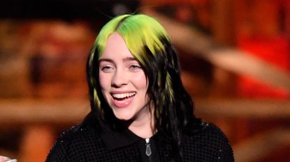 LONDON, ENGLAND - FEBRUARY 18: (EDITORIAL USE ONLY) Billie Eilish wins the International Female Solo Artist award during The BRIT Awards 2020 at The O2 Arena on February 18, 2020 in London, England. (Photo by Karwai Tang/WireImage)