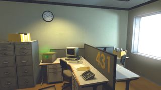 A room with a desk in Stanley Parable
