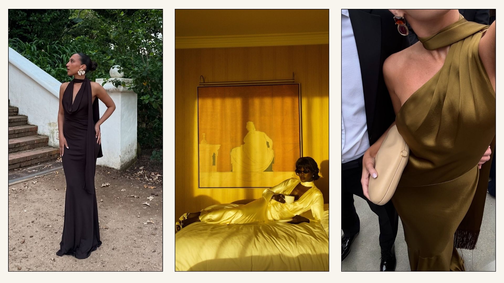 Collage of Influencers wearing scarf dresses.