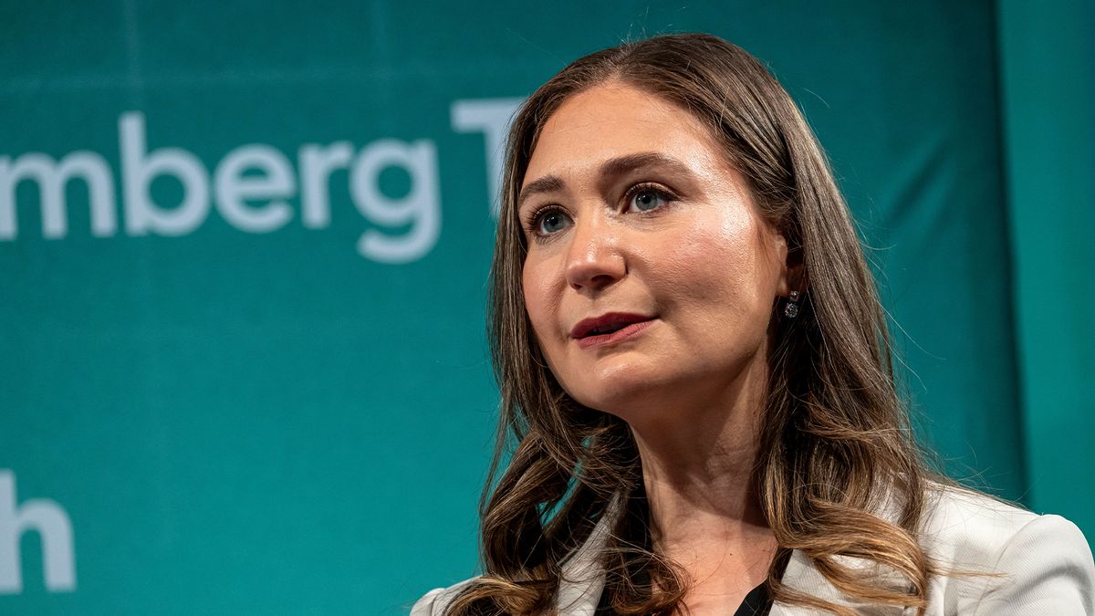 Daniela Amodei, co-founder and president of Anthropic pictured at a Bloomberg Technology event.