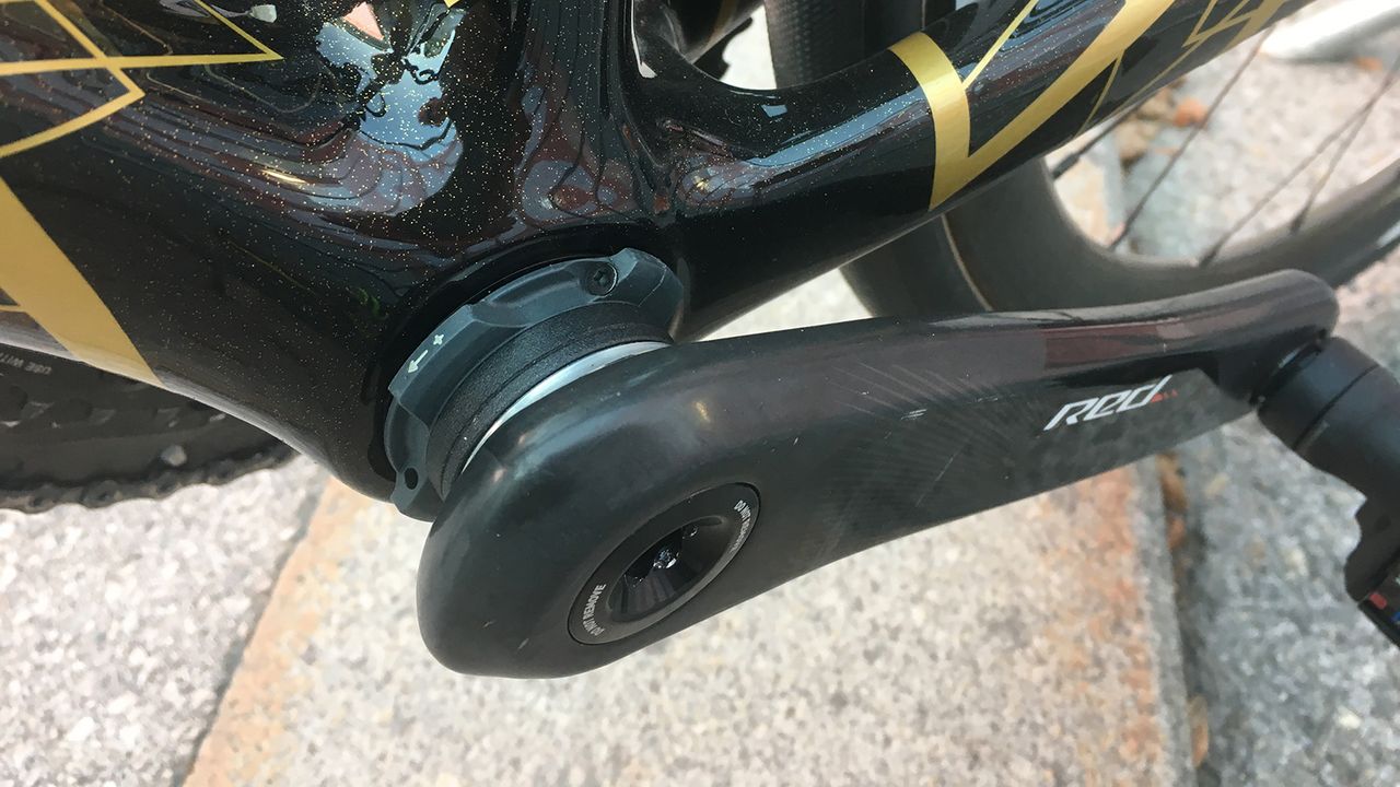 The SRAM Red crankset is equipped with a dual-sided Quarq power meter