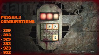 The keypad to the Silent Hill 2 Remake bug room with all possible combinations listed at the side