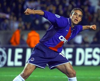 Laurent Robert celebrates after scoring for Paris Saint-Germain in the Champions League in October 2000.