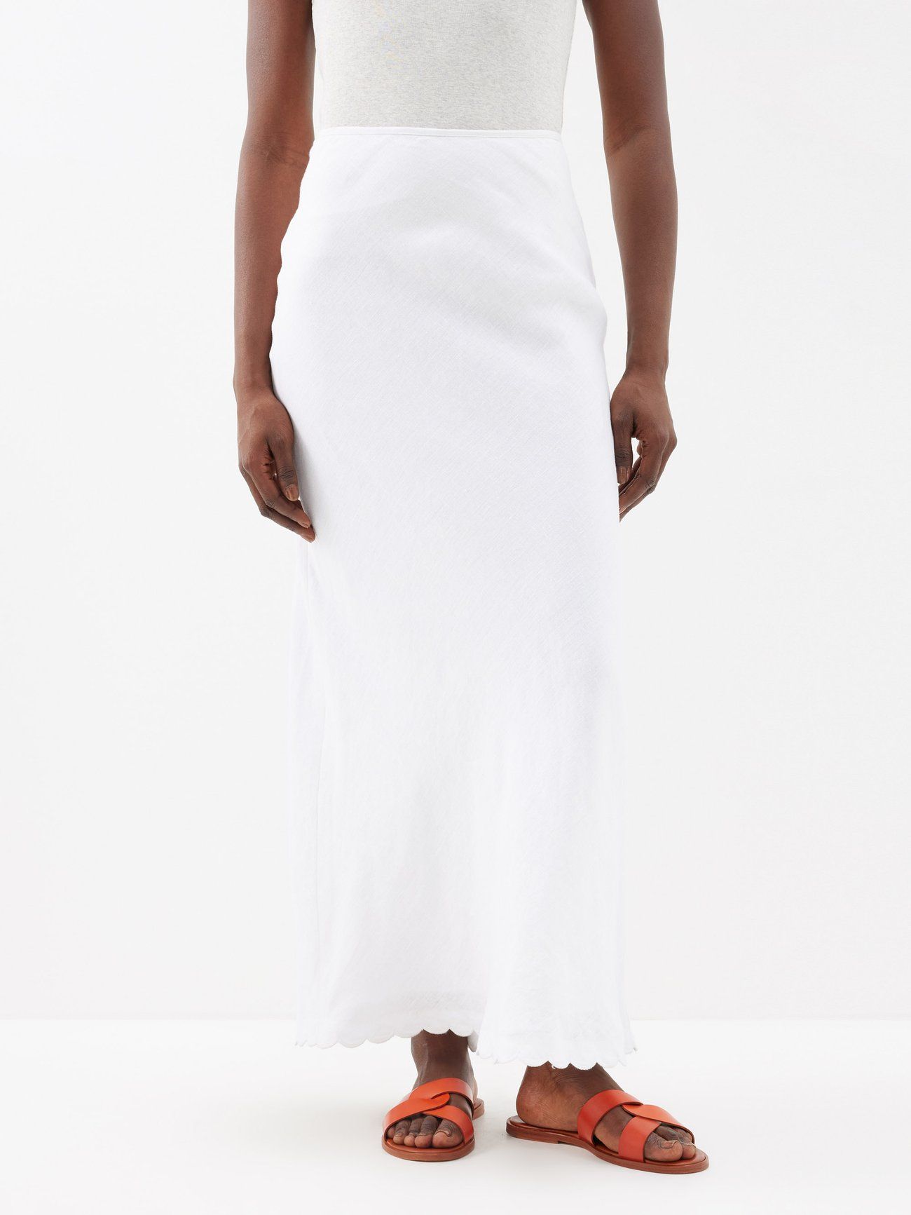 Zayla Scalloped-Hem Linen Maxi Skirt