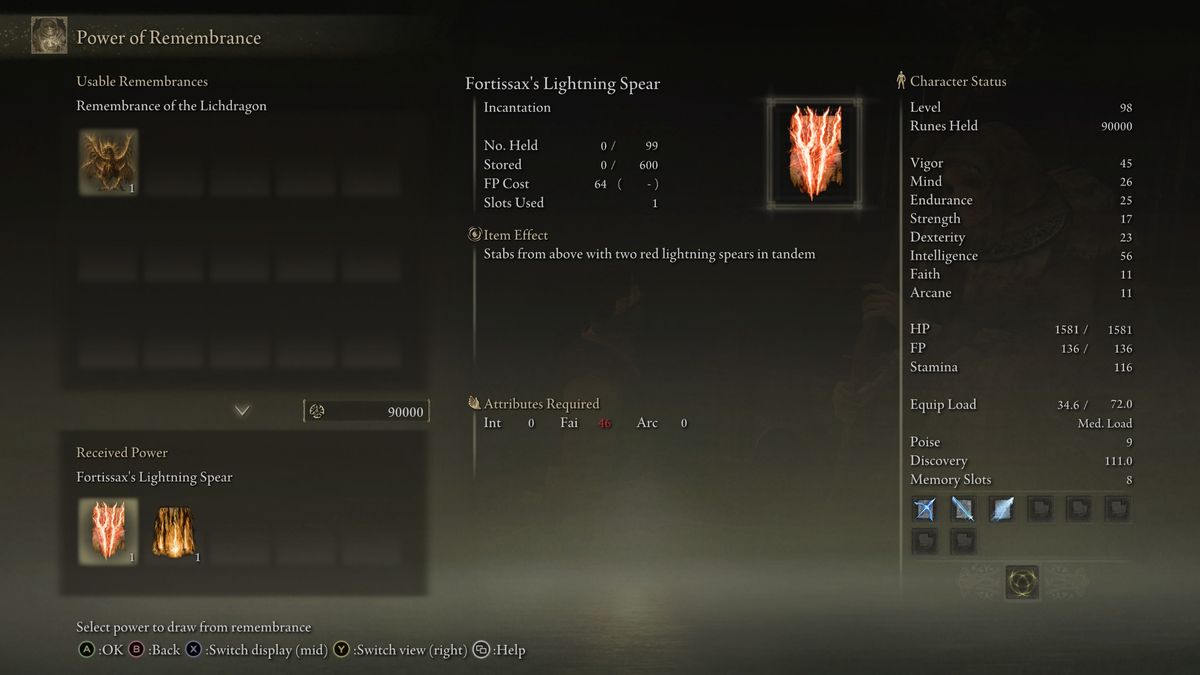 fortissax lightning spear stats