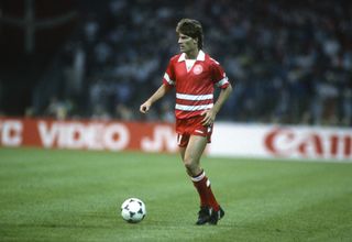 Michael Laudrup in action for Denmark against Italy at Euro 88.