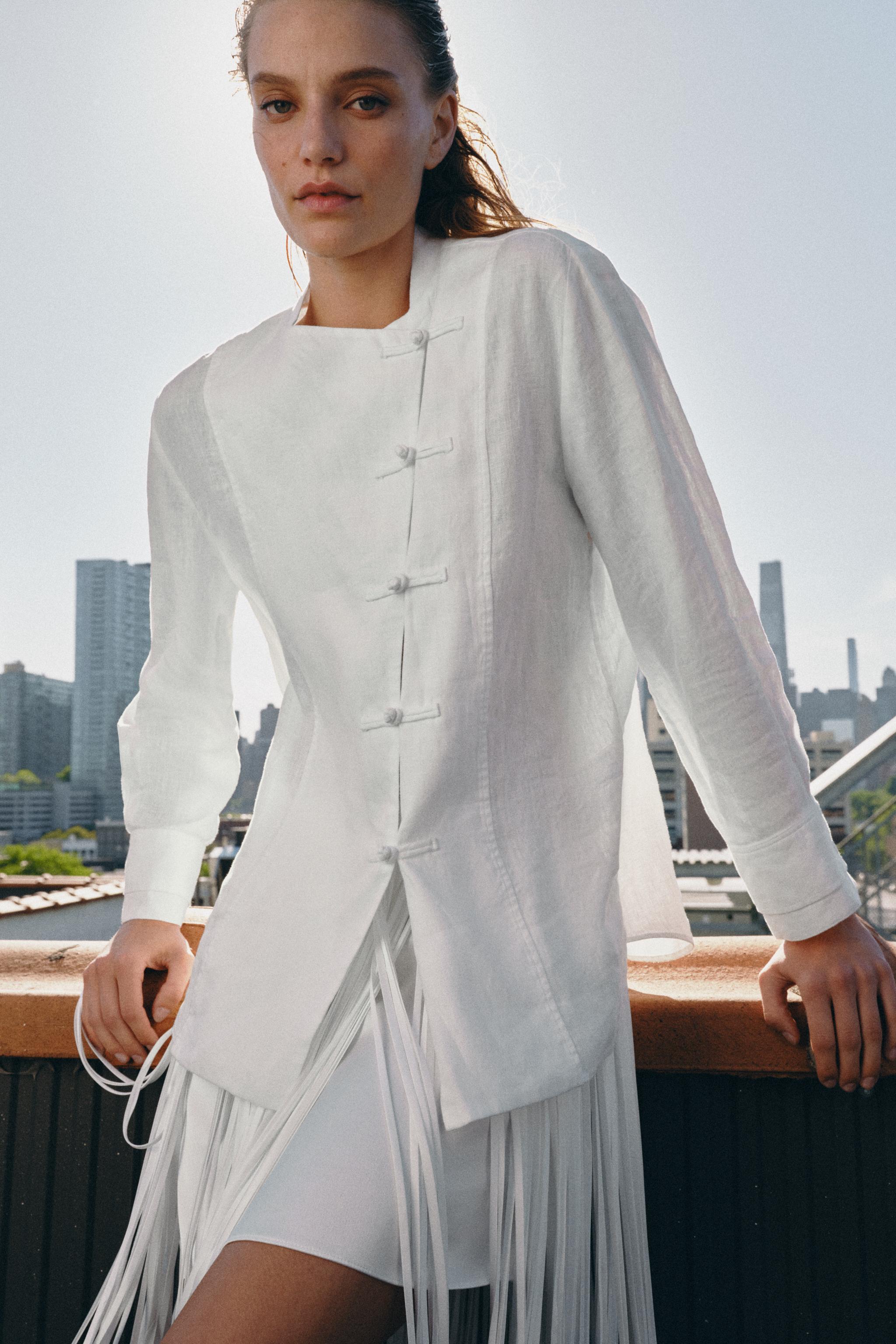 Zw Collection 100% Linen Fireman Clasp Shirt