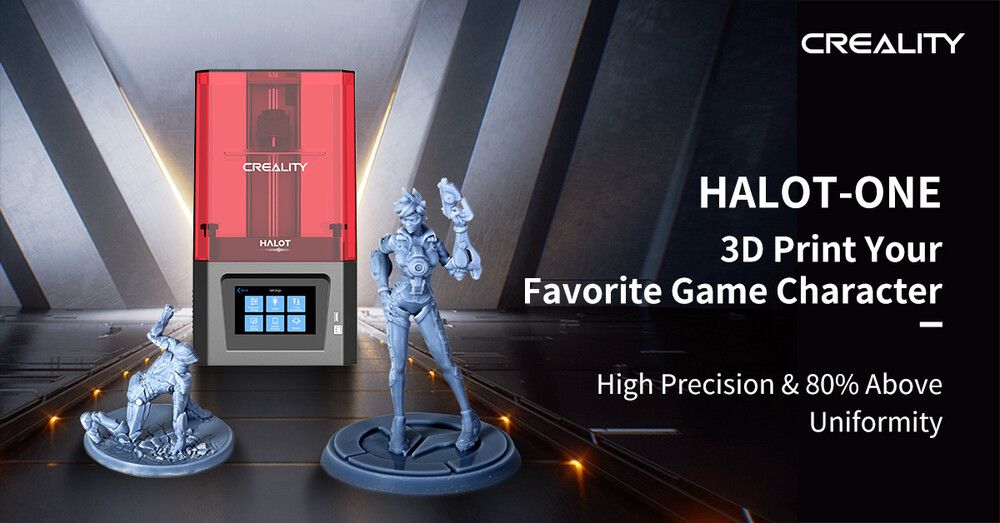 HALOT-ONE promotional image displaying printer and Overwatch character models