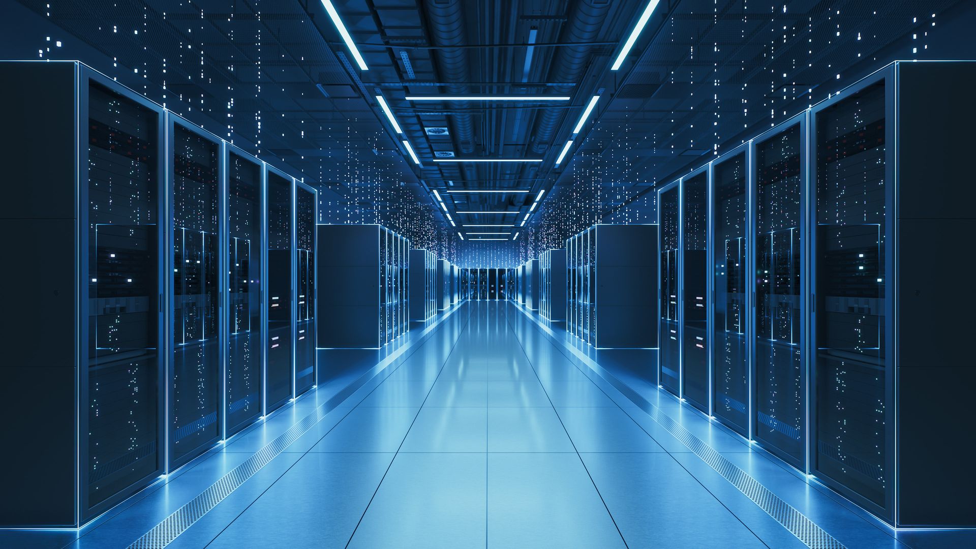 A data center in a blue light