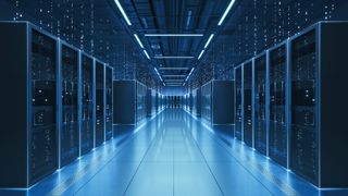 A data center in a blue light