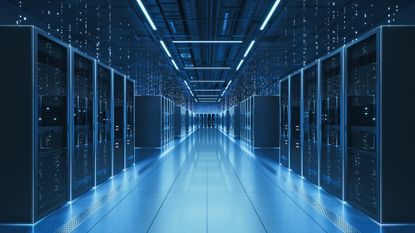 A data center in a blue light