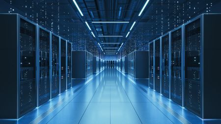 A data center in a blue light