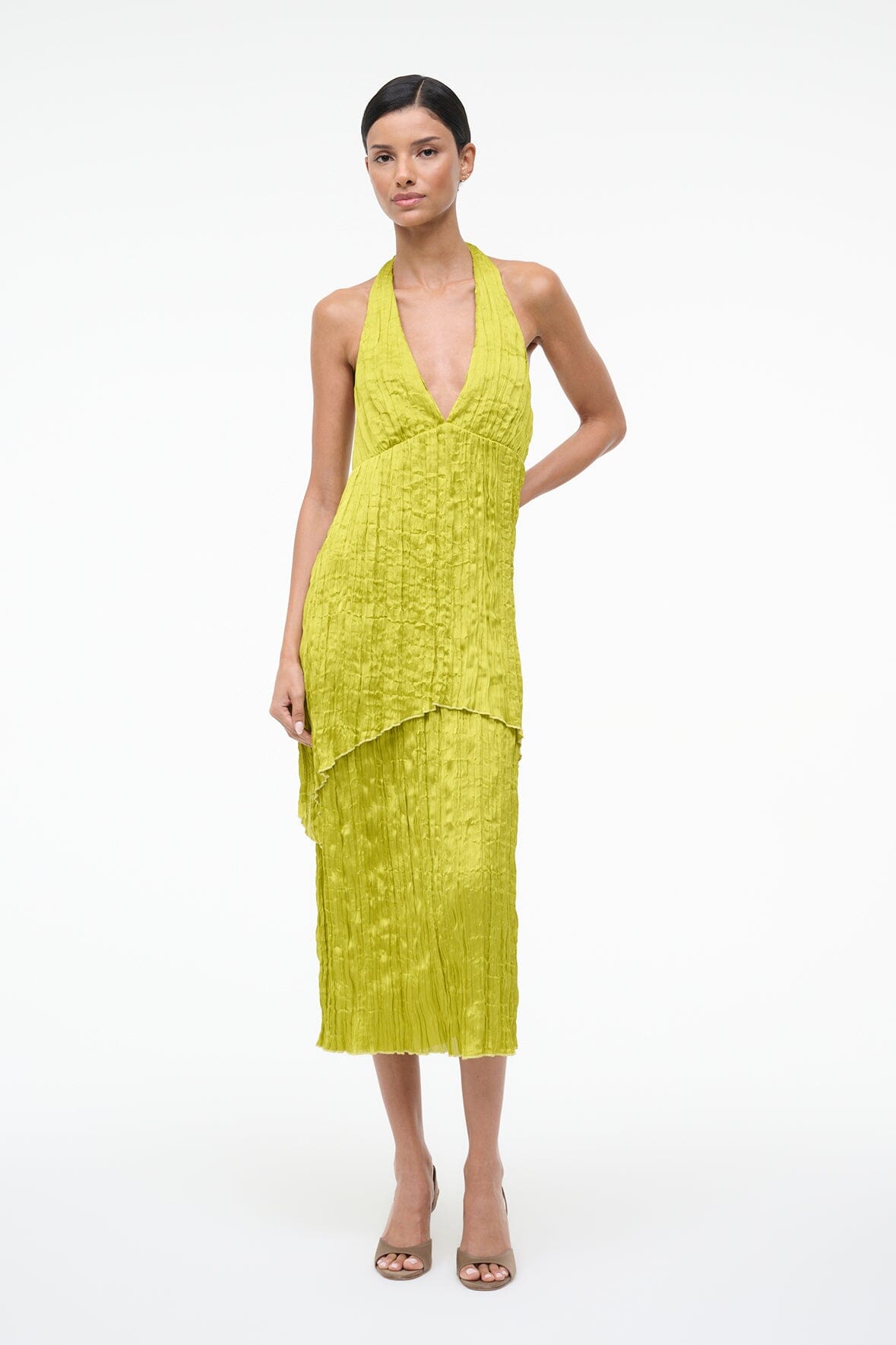 Laurie Dress | Chartreuse Plisse - Chartreuse / 00
