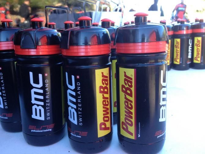 Dozens of Elite bottles filled with PowerBar nutrition are prepared for the daily training ride.