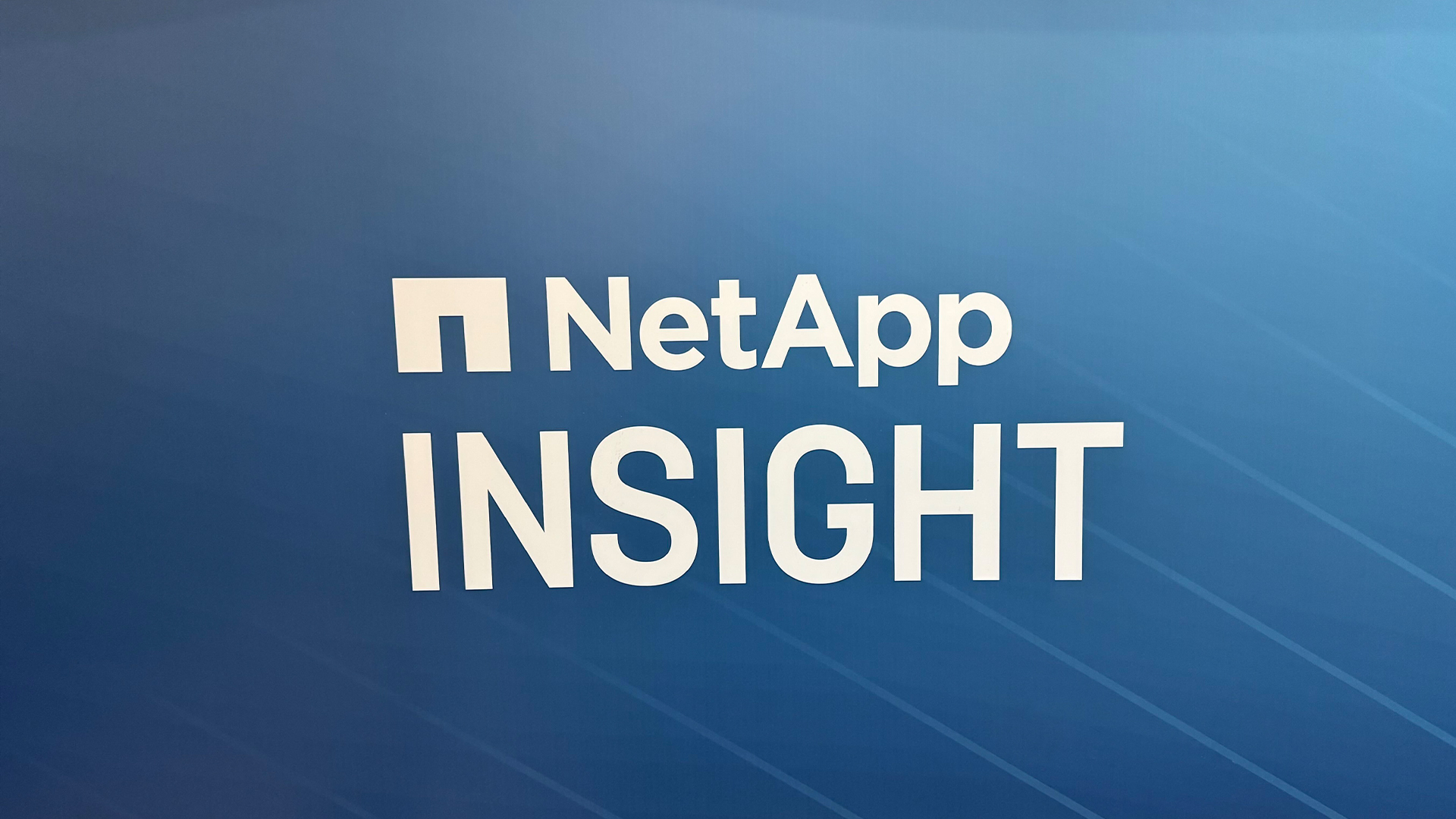NetApp Insight branding pictured on a sign at the annual NetApp conference at the MGM Grand, Las Vegas.