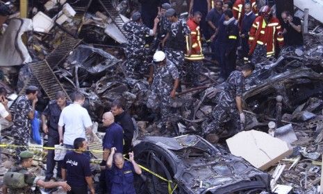 After one of Beirut&amp;#039;s worst bombings in years, Lebanese soldiers inspect leftover debris from the blast that killed eight and wounded dozens.