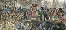 The Restoration of Charles II - 17th century engraving, Victorian colouring