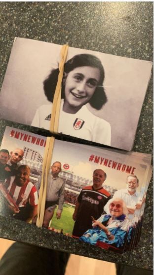 A bundle of stickers depicting Anne Frank in a Fulham shirt, which it is believed were intended for distribution before the sides met last March