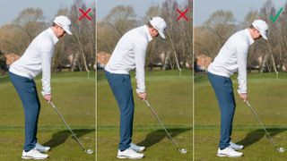 PGA pro Ben Emerson demonstrating the two common posture faults among golfers and what a good posture should look like
