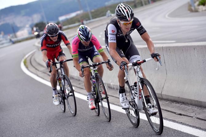 Rohan Dennis (BMC), Elia Favilli (Lampre) and Bob Jungels (Trek) were the last three left in the breakaway