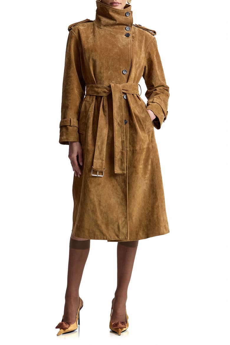Funnel Neck Slouchy Leather Trench Coat