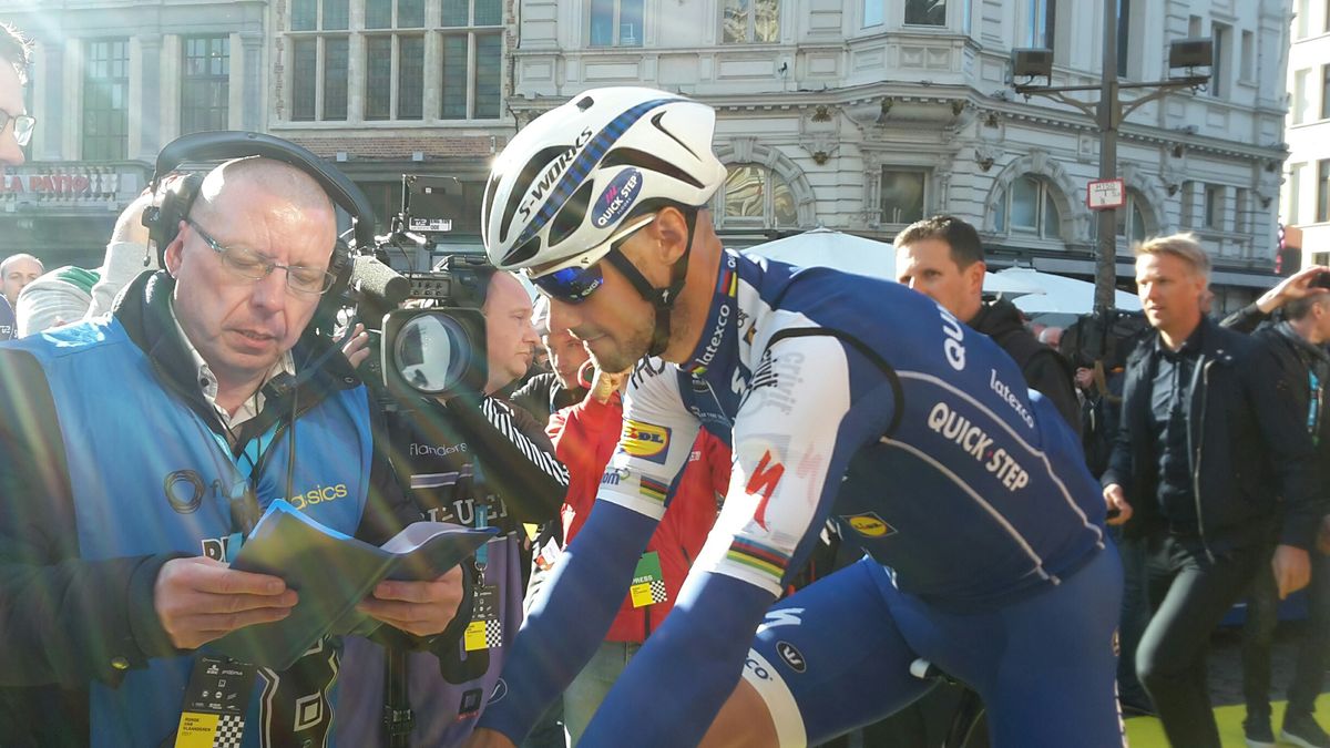 Tom Boonen waits to be brought on stage.
