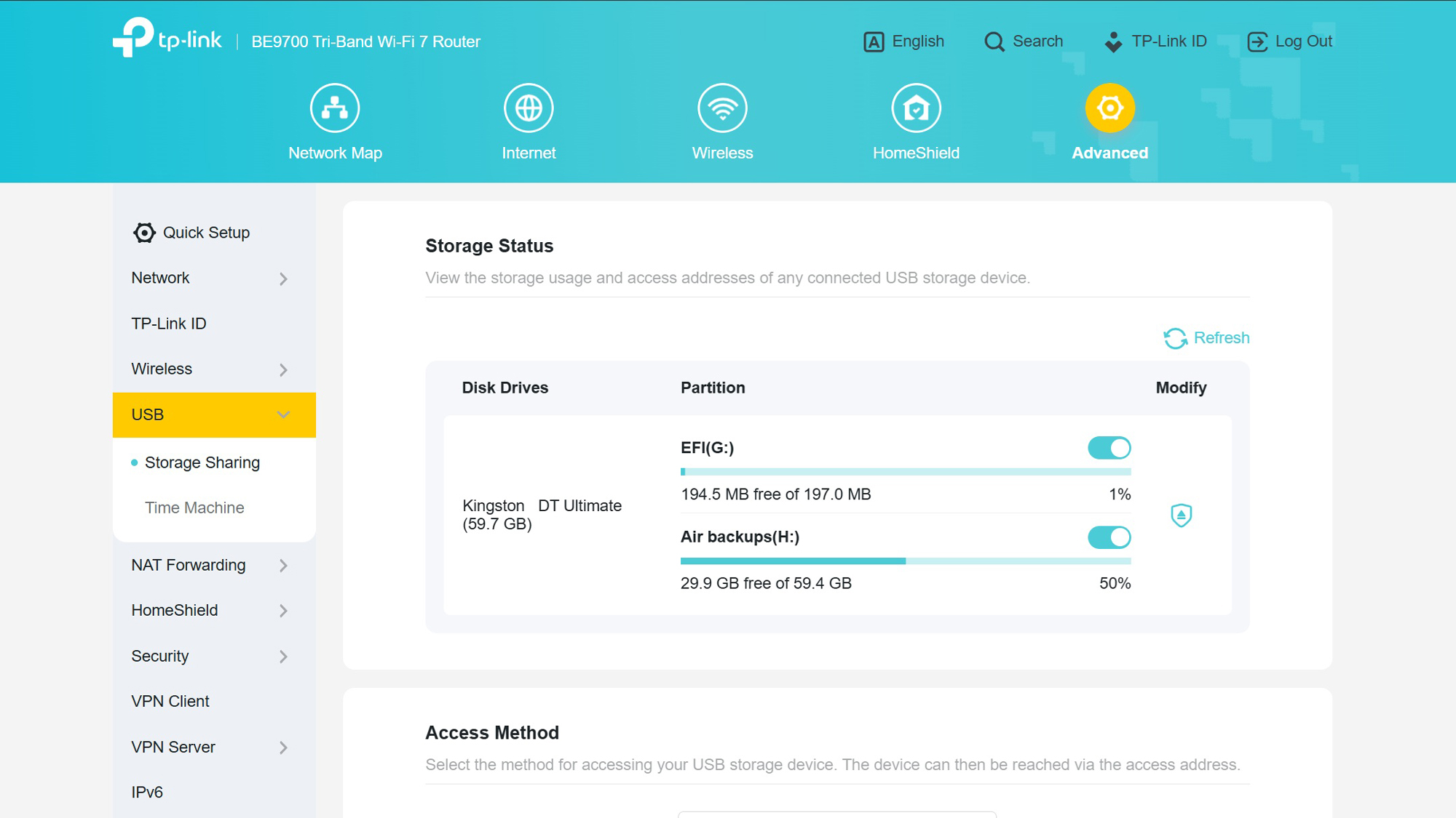 TP-Link Archer BE9700 web screenshot