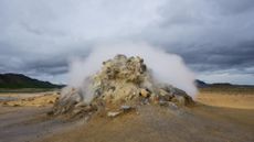 An active fumerole in Iceland spews hydrogen sulfide gas.