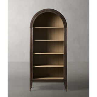open-front wooden bookshelf