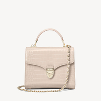 Midi Mayfair Bag in Soft Taupe Patent Croc, $780 | Aspinal of London