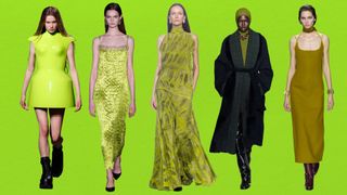 'Brat' green colored clothes at Alexander McQueen, Jason Wu, Brandon Maxwell, Fendi, and Gucci Fall 2024