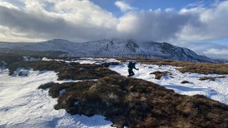 hiking in winter mountains