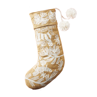 A woodland embroidered brown and white stocking