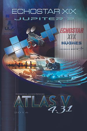 The mission poster for EchoStar 19 (Jupiter 2) on a United Launch Alliance Atlas V rocket.