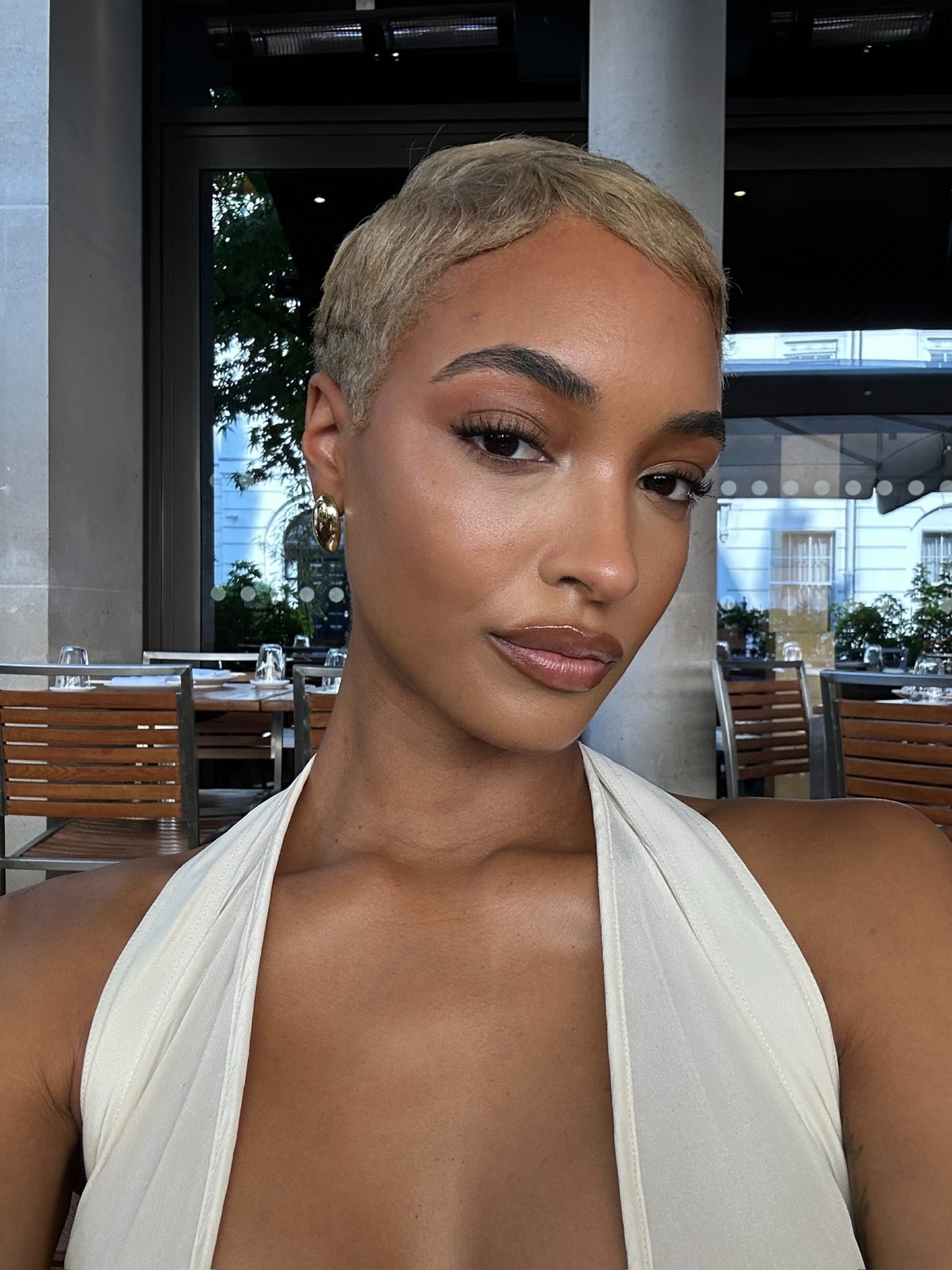 Jourdan Dunn with faded blonde hair