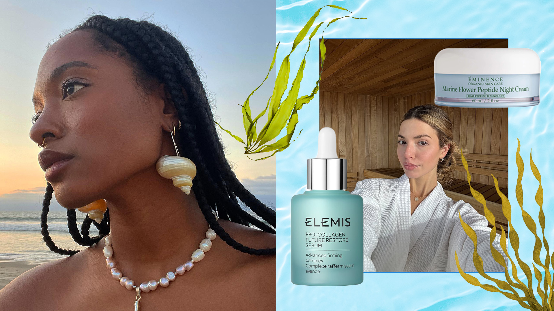 Gabriella and Kit Keenan with Elemis Pro-Collagen Future Restore Serum and Eminence Organic Skincare Marine Flower Peptide Night Cream