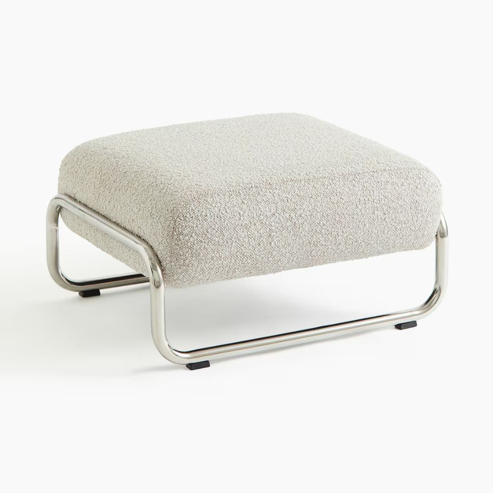 Beige & Chrome Bouclé Foot Stool