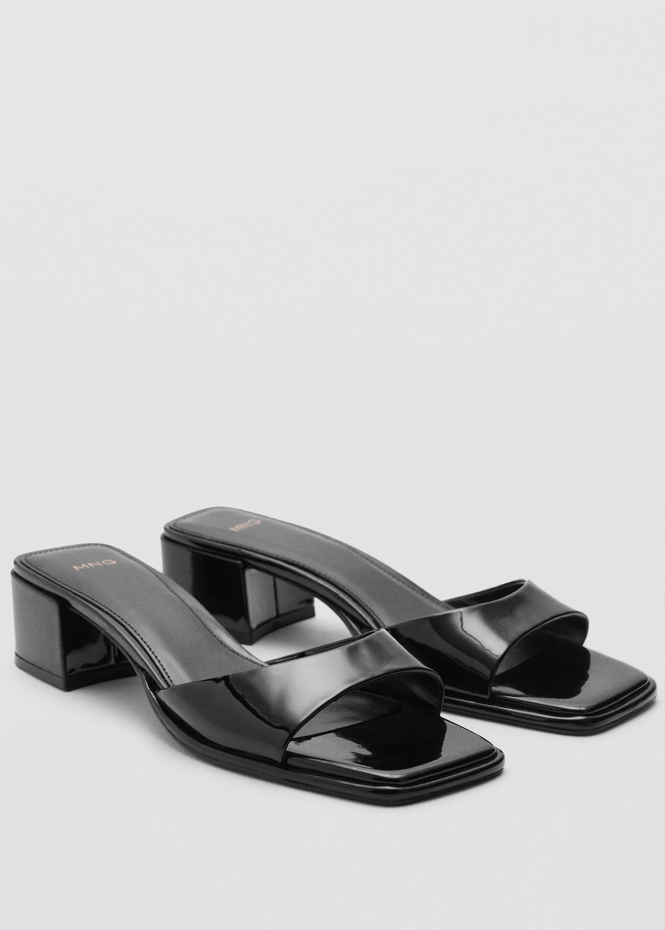 Mango Black Patent Leather Block Heel Sandals 