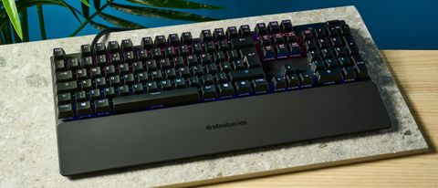 A black SteelSeries Apex Pro wired gaming keyboard